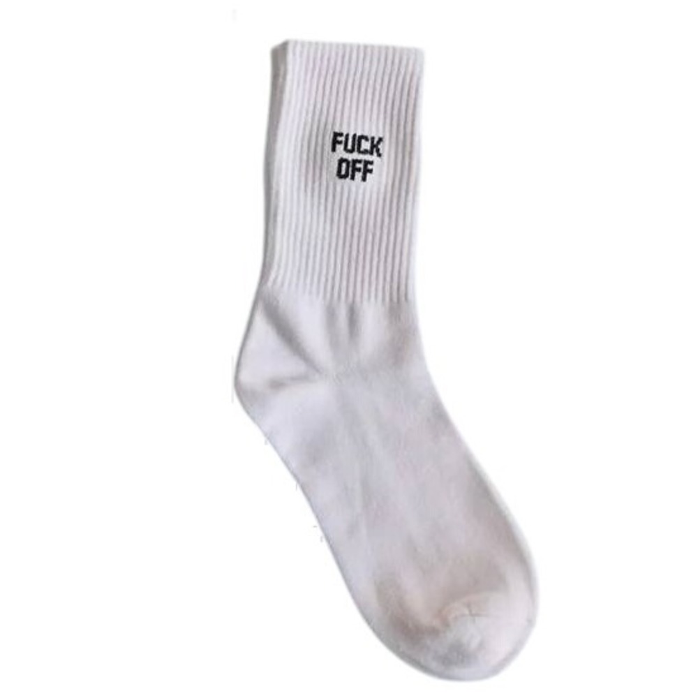 White Socks Funny‎ Novelty "F@#! Off" Cotton Crew Socks Casual Socks For Men